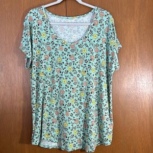 Land’s End sage green floral printed short sleeve flowy top